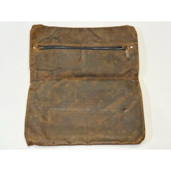 Coastal Hillbilly Brown Leather Clutch Purse Zipper Hand Made Rustic - Picture 3 of 9